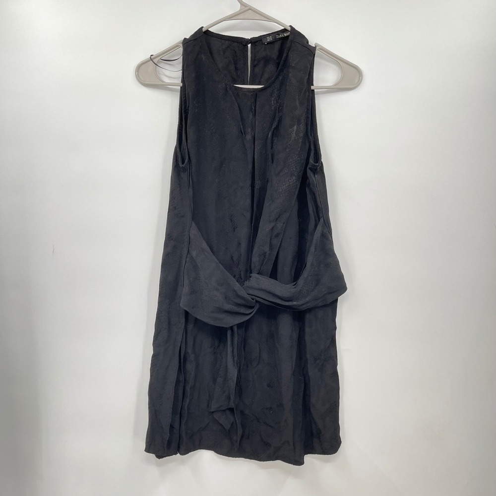Zara Basic Black Sleeveless Mini Dress Snakeskin Print Tie Waist XS